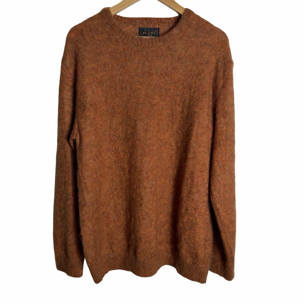 BEAMS Plus Mohair Sweater XL‎ Japan Orange Fuzzy Knit Crewneck Men's Retro HTF
